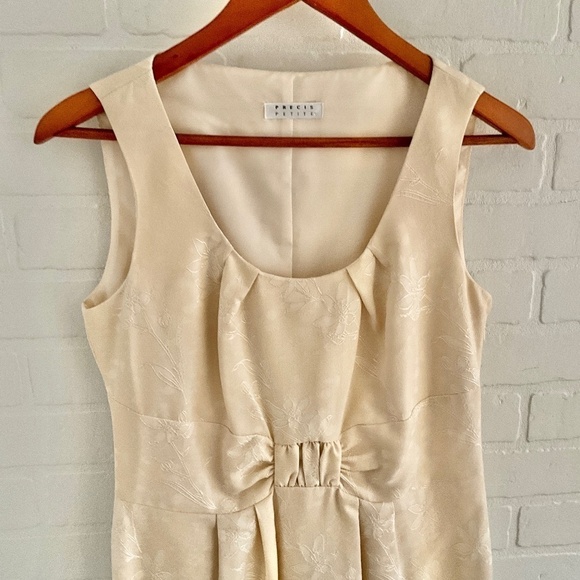 Vintage Y2K Midi dress Gown Babydoll Bow Cream Vanilla Floral Jacquard 8 - Picture 3 of 16